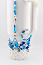 Coastal Charm Tumbler Handle Bracelet: Teal Blue Silver Anchor Charm
