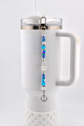 Coastal Charm Tumbler Straw Dangle: Teal Blue Silver Beads, Anchor, Monstera Leaf