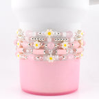 Rose Quartz Bouquet Bracelet Collection: Pink and Silver Beaded Bracelets with Clay Daisy Beads