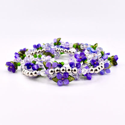 Violet Garden Bracelet Stack | Purple Flower Beaded Stretch Bracelets