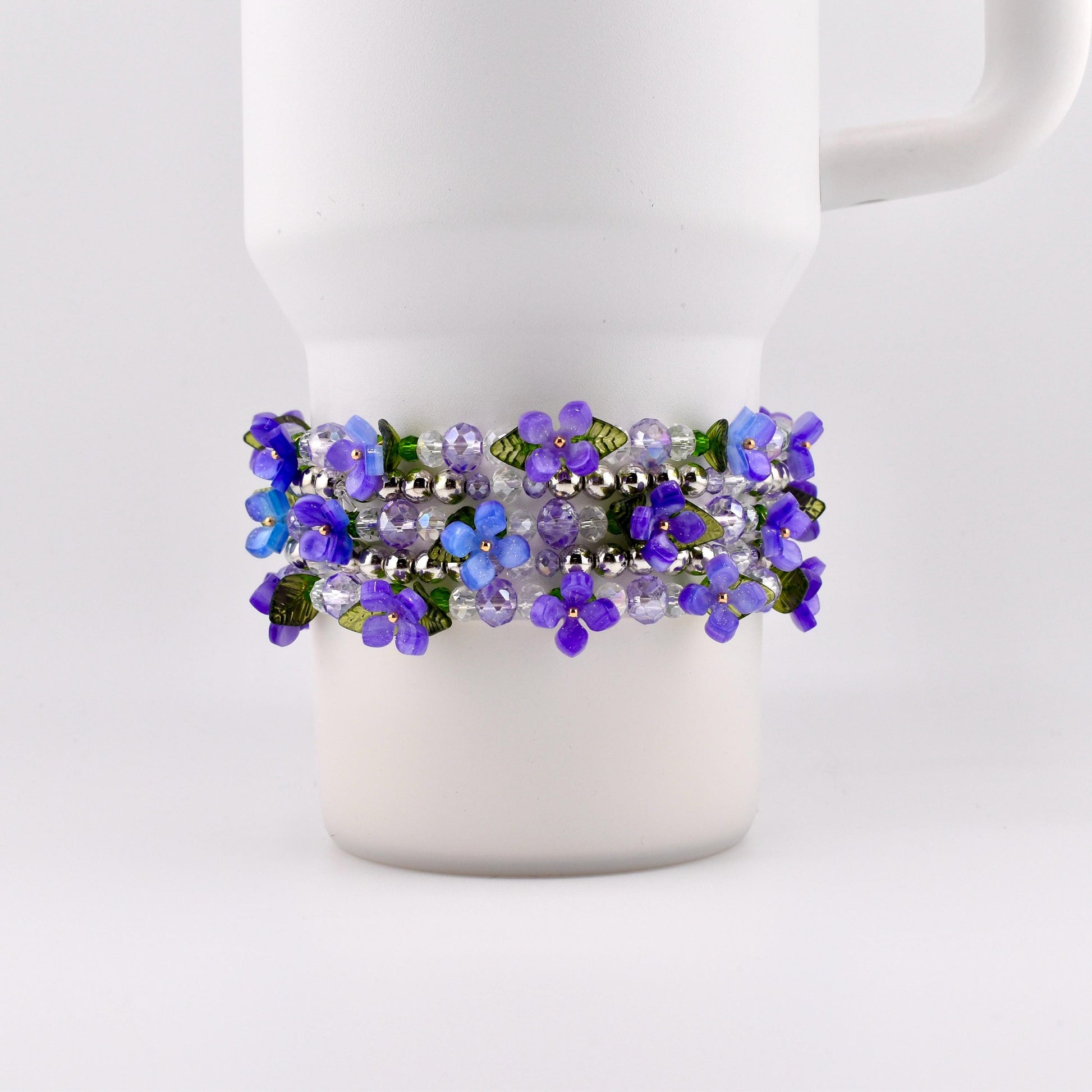 Violet Garden Bracelet Stack | Purple Flower Beaded Stretch Bracelets
