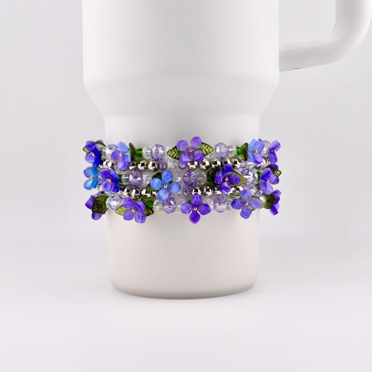 Violet Garden Bracelet Stack | Purple Flower Beaded Stretch Bracelets