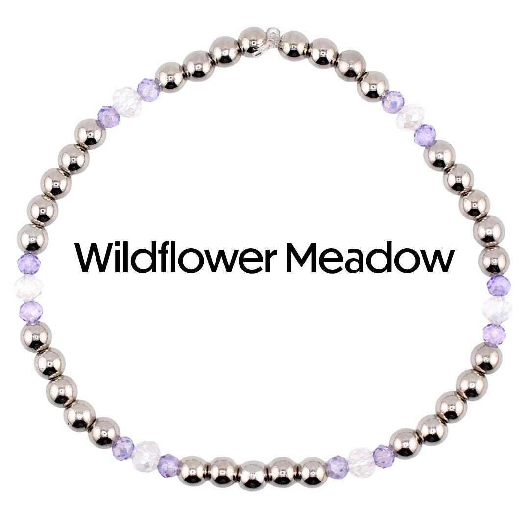 Violet Garden Bracelet Stack | Purple Flower Beaded Stretch Bracelets