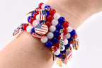 Patriotic Charm Bracelet | Red White Blue Glass Beads, USA Flag Charms