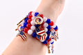Patriotic Charm Bracelet | Red White Blue Glass Beads, USA Flag Charms