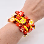 Hibiscus Flower Bracelet Set Orange Red Yellow Gold Beaded Boho Beach Stackable Jewelry Gift