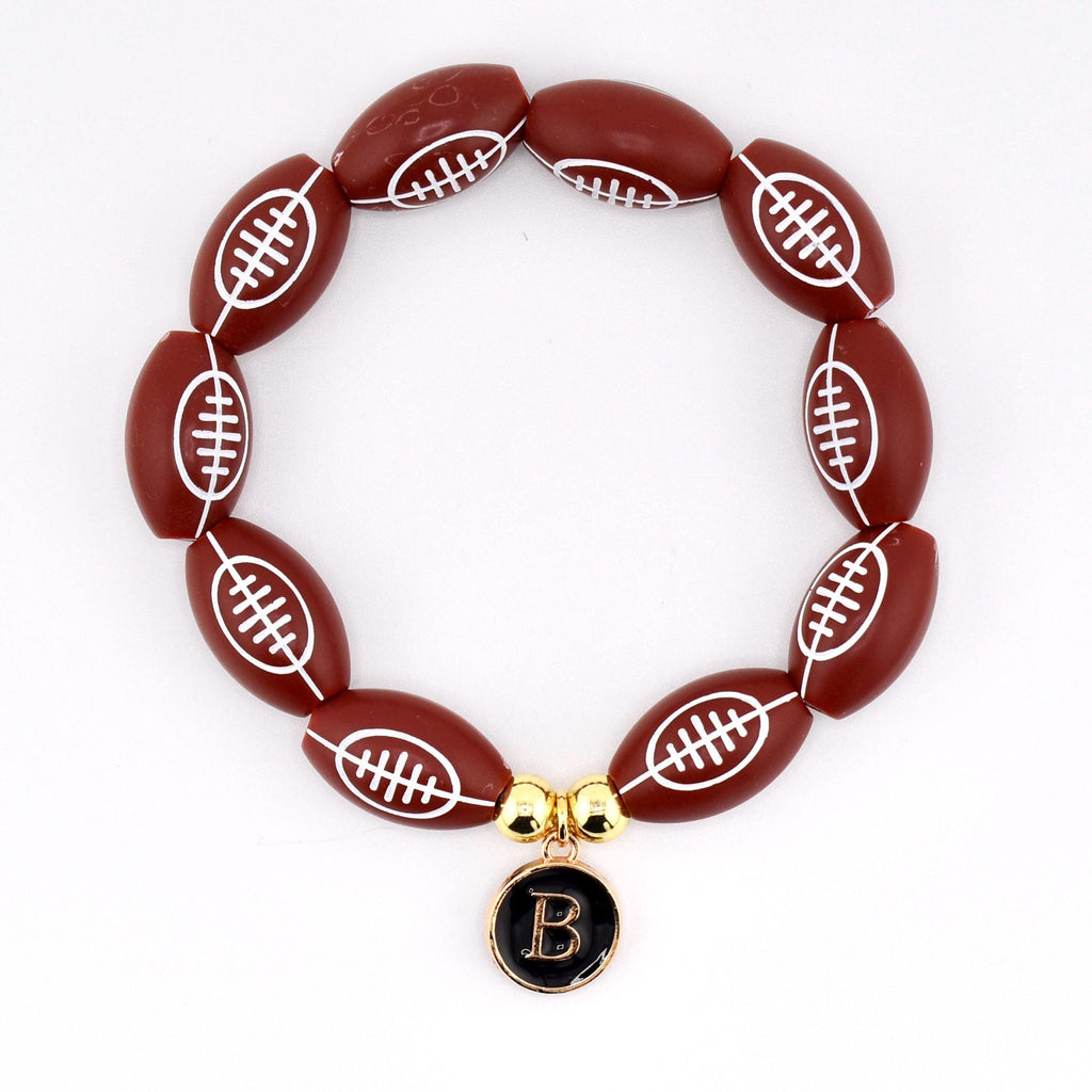 Football Beaded Bracelet with Letter Charm and Gold Accent Beads