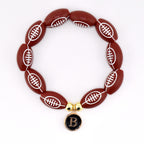 Football Beaded Bracelet with Letter Charm and Gold Accent Beads