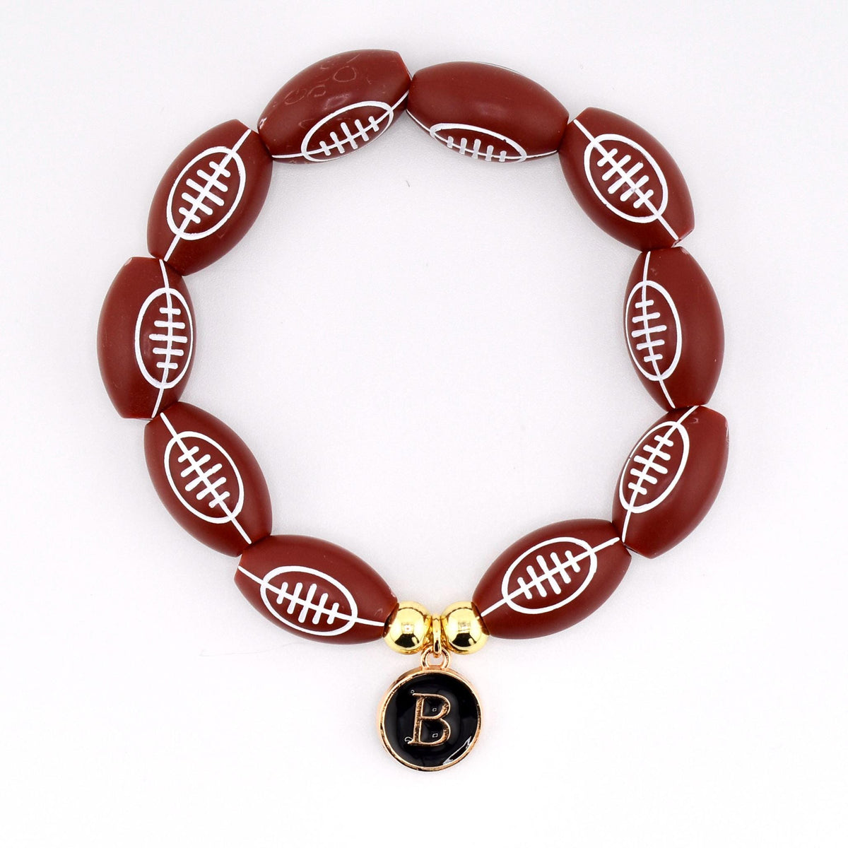 Football Beaded Bracelet with Letter Charm and Gold Accent Beads