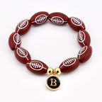 Football Beaded Bracelet with Letter Charm and Gold Accent Beads