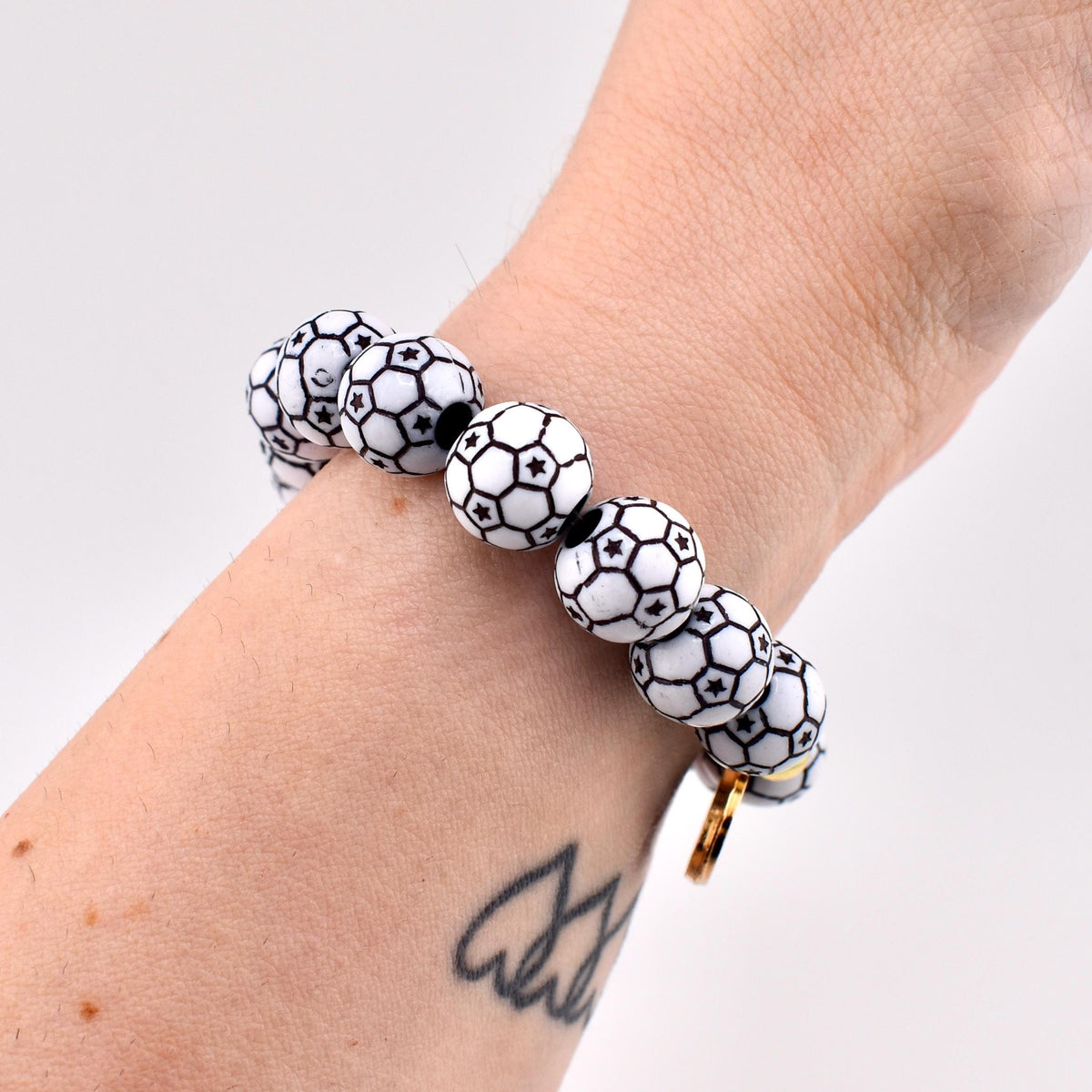 Soccer Ball Beaded Bracelet with Letter Charm and Gold Accent Beads