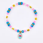 Pink Blue and Crystal Beaded Bracelet with Flower Charm