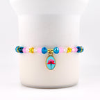 Pink Blue and Crystal Beaded Bracelet with Flower Charm
