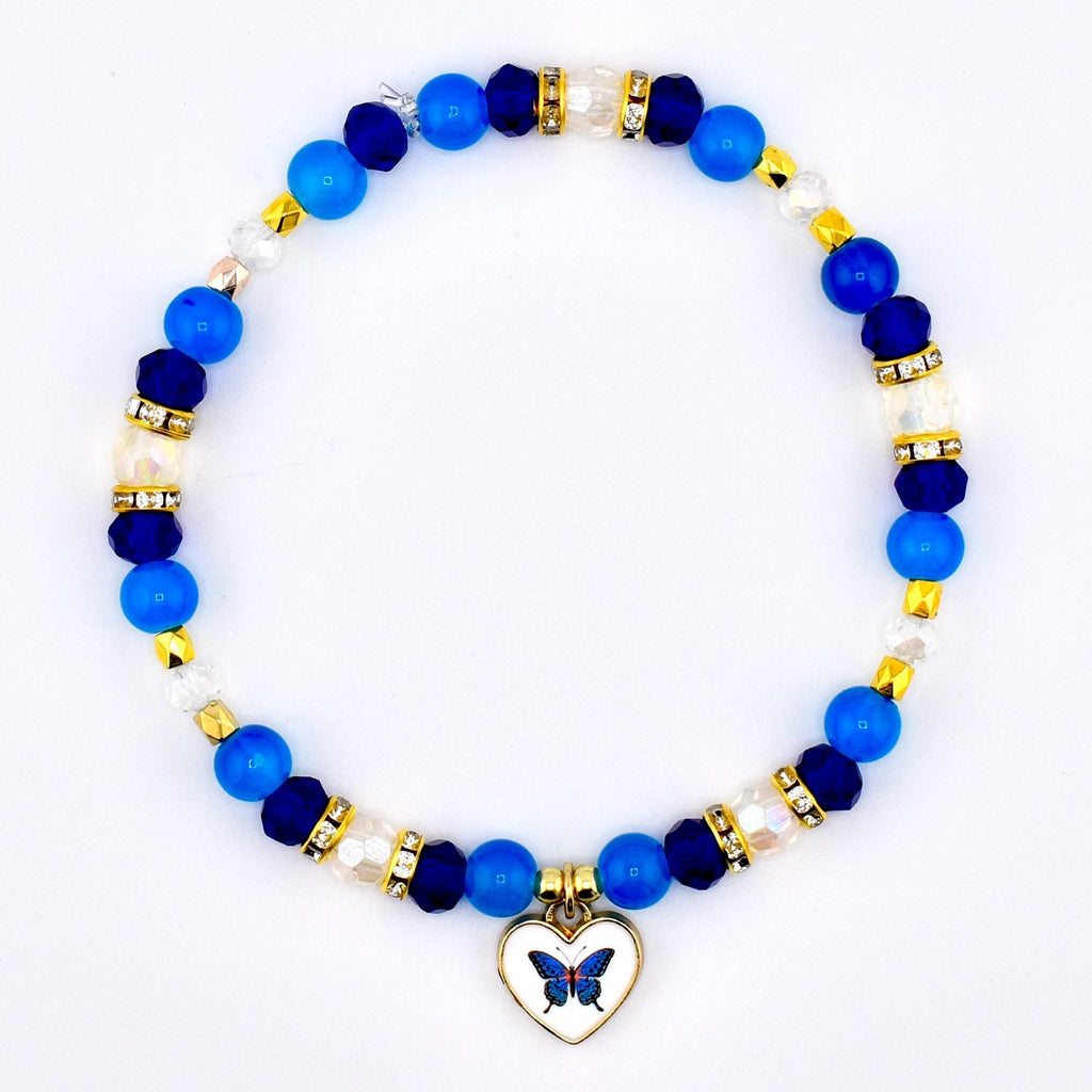 Blue and Gold Butterfly Heart Charm Bracelet