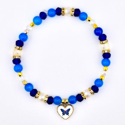Blue and Gold Butterfly Heart Charm Bracelet