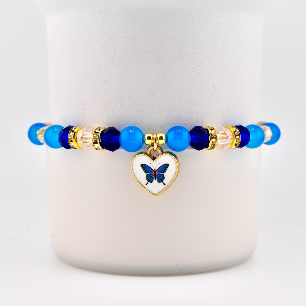 Blue and Gold Butterfly Heart Charm Bracelet