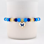 Blue and Gold Butterfly Heart Charm Bracelet