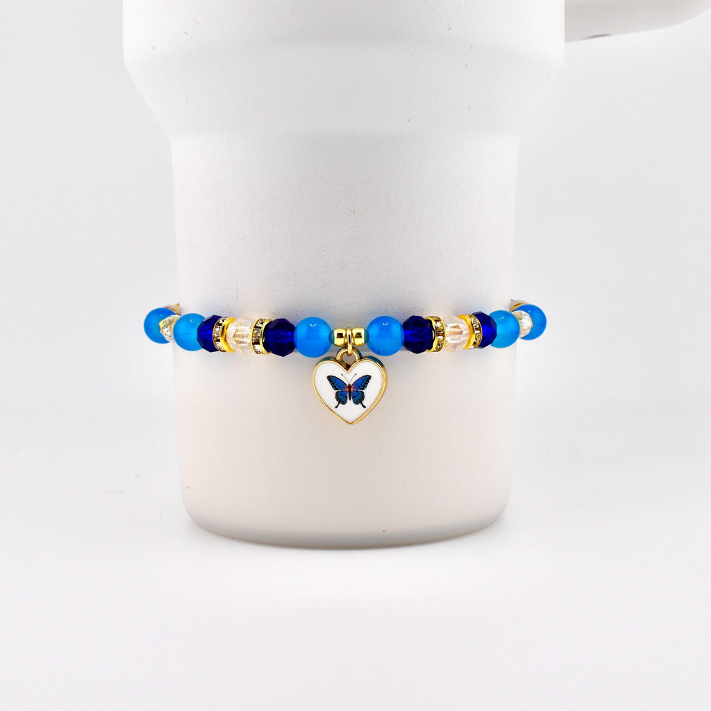 Blue and Gold Butterfly Heart Charm Bracelet