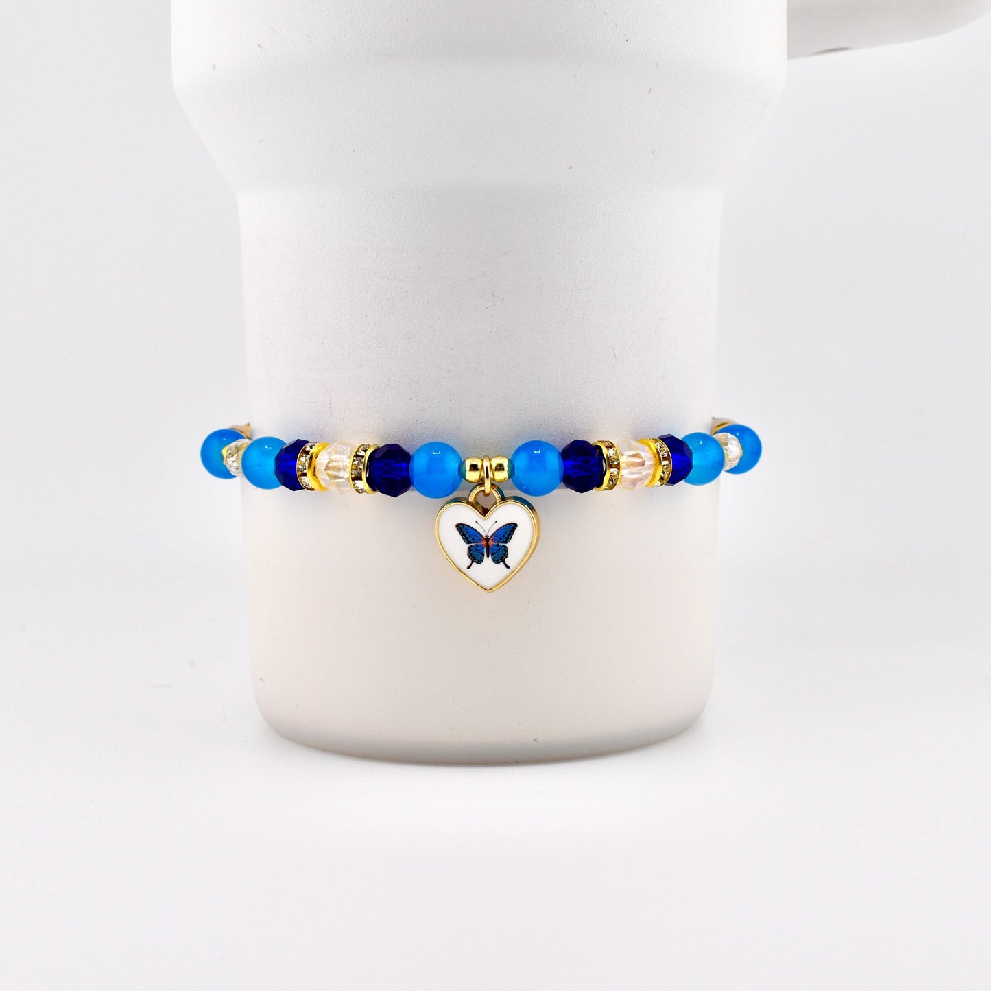 Blue and Gold Butterfly Heart Charm Bracelet