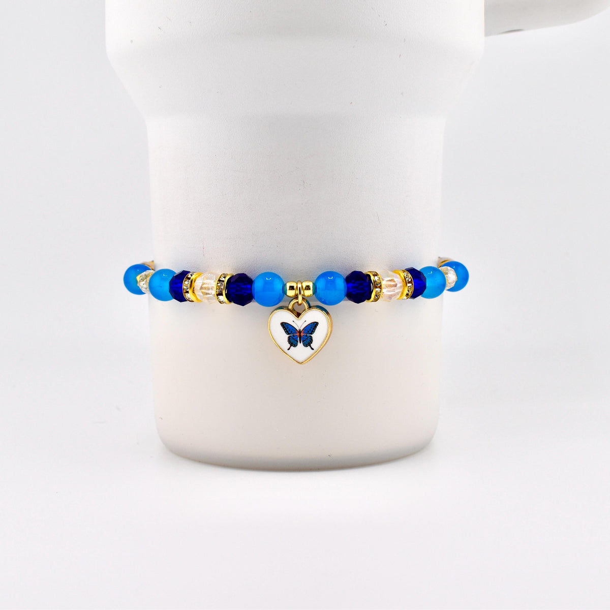 Blue and Gold Butterfly Heart Charm Bracelet