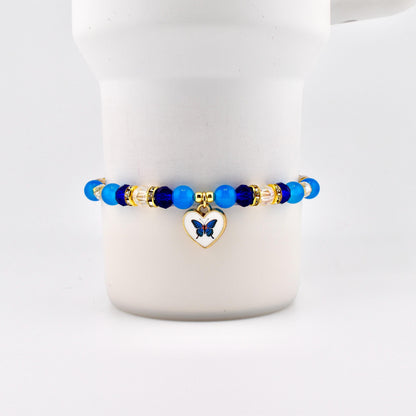 Blue and Gold Butterfly Heart Charm Bracelet