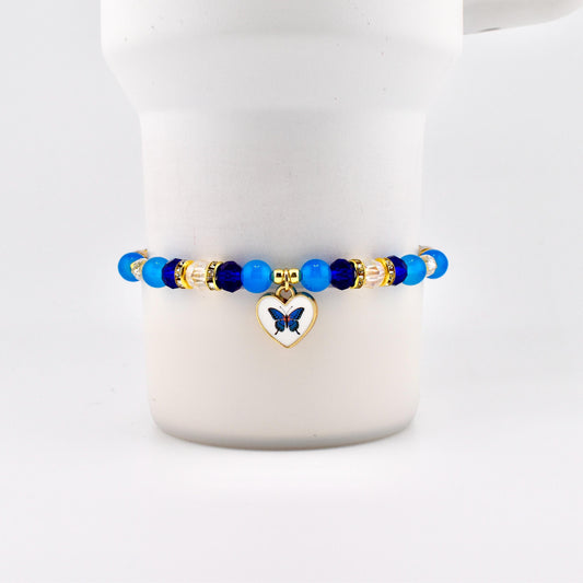 Blue and Gold Butterfly Heart Charm Bracelet