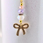 Purple Pink and Crystal Straw Charm or Keychain with Gold Rhinestone Bow Charm