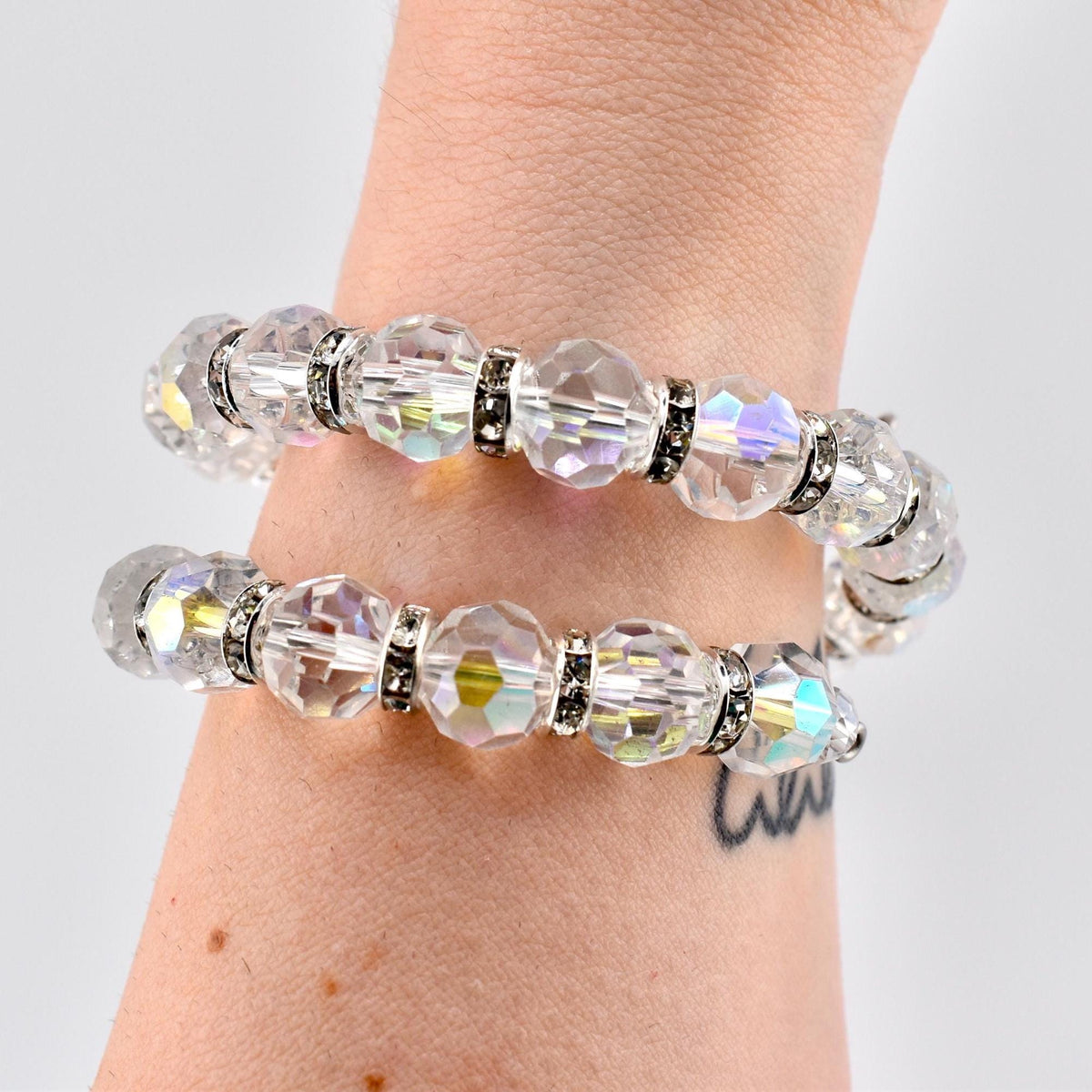 Iridescent Crystal Wrap Bracelet with Sparkling Spacer Beads