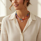 Color Pop Beaded Necklace with Flower Charm