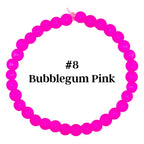 Bubblegum pink beaded bracelet. The bracelet is made of small, round beads strung together. The text on the image reads "#8 Bubblegum Pink". The bracelet is a vibrant, bright pink color.