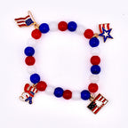 Patriotic Charm Bracelet | Red White Blue Glass Beads, USA Flag Charms