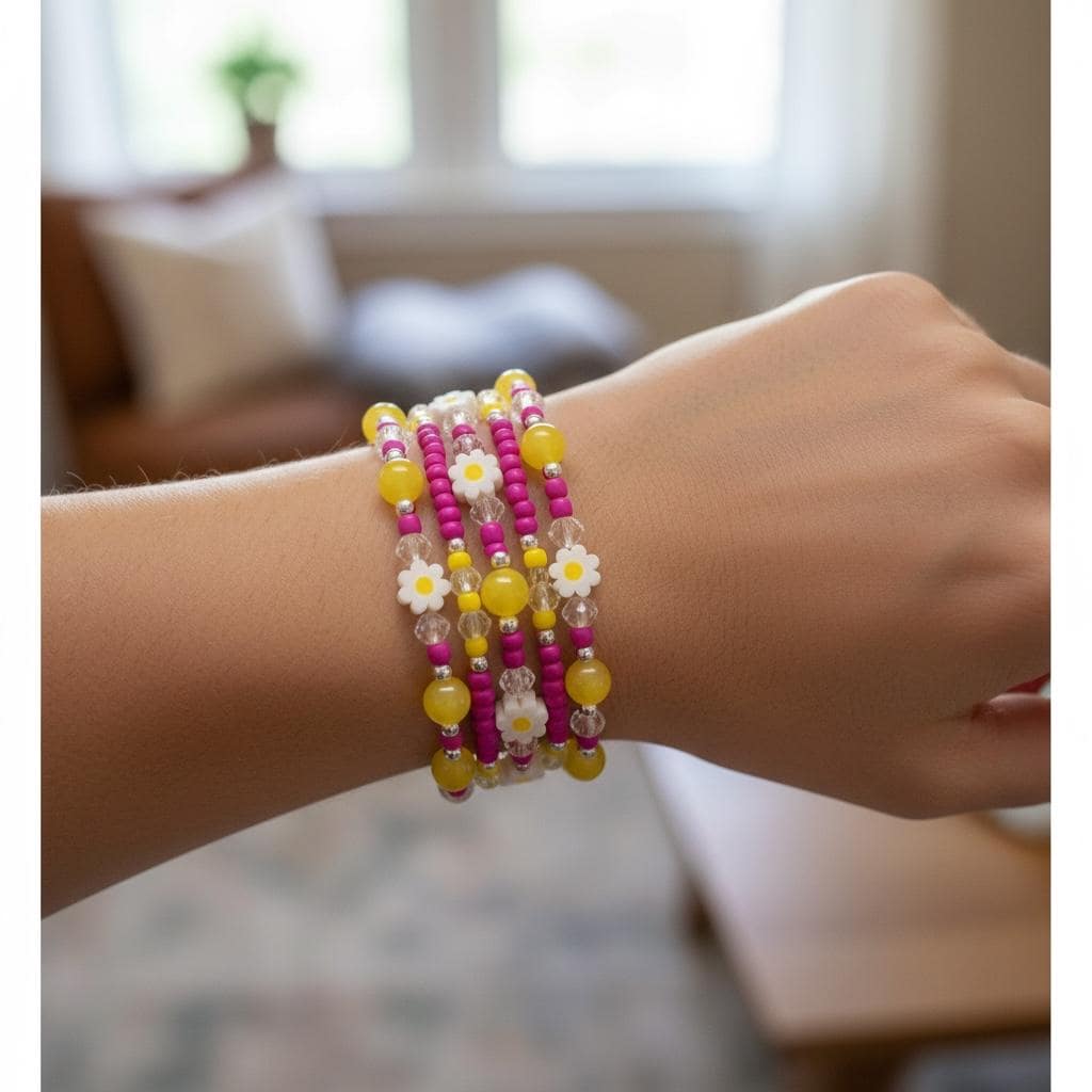 Yellow Pink Daisy Flower Bracelets