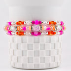 Pink Ginham Bracelet Collection: Pink and Orange Beaded Stretch Bracelets