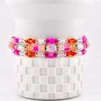 Pink Ginham Bracelet Collection: Pink and Orange Beaded Stretch Bracelets