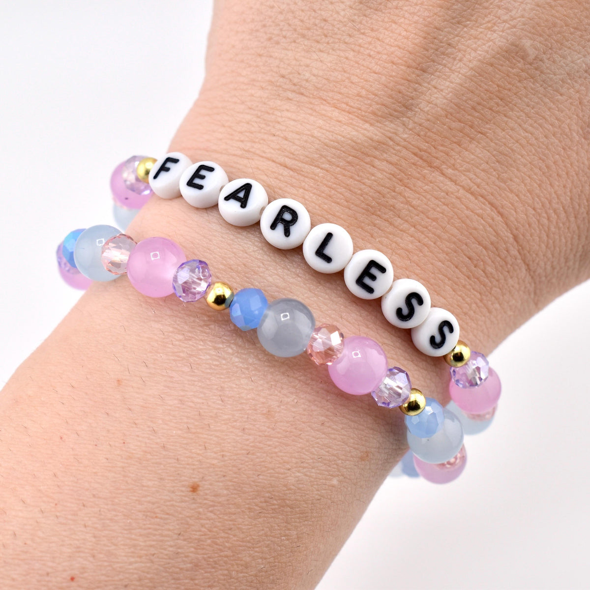 Purple, Blue, and Pink Beaded Bracelet Set: Crystal and Gold Accents
