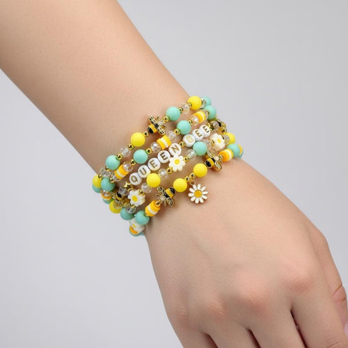 Yellow and Mint Bee Charm Bracelet Collection with Daisy Charm