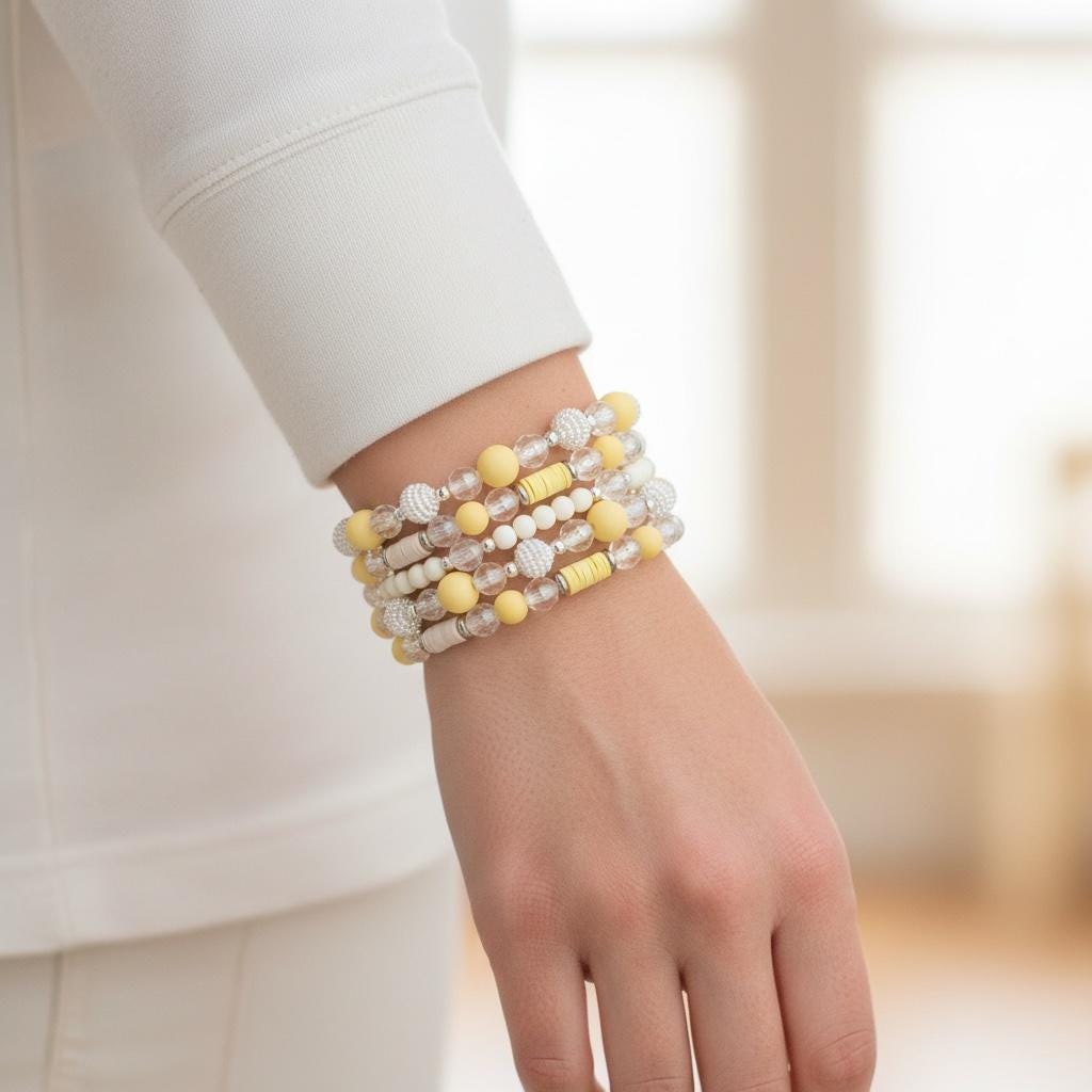 Sunshine Yellow and Pearl Bracelet Stack