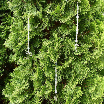 Set of 5 Crystal Beaded Bow Christmas Tree Ornaments | Coquette Christmas Decor | Glass Bead Icicle Ornaments | Silver Bow Charm Tree Trim