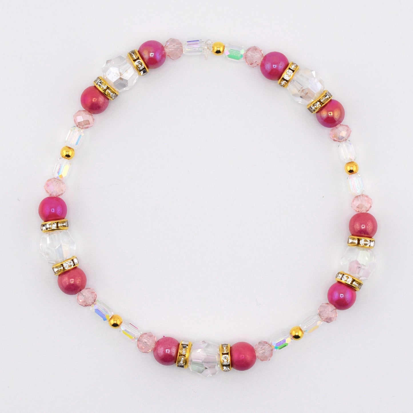 Pink Gingham Bracelet: Pink and Gold Beaded Bracelet