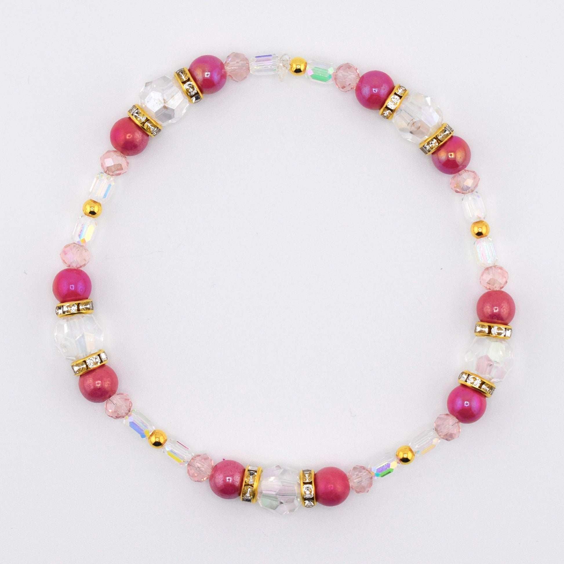 Pink Gingham Bracelet: Pink and Gold Beaded Bracelet