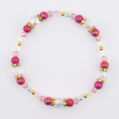 Pink Gingham Bracelet: Pink and Gold Beaded Bracelet