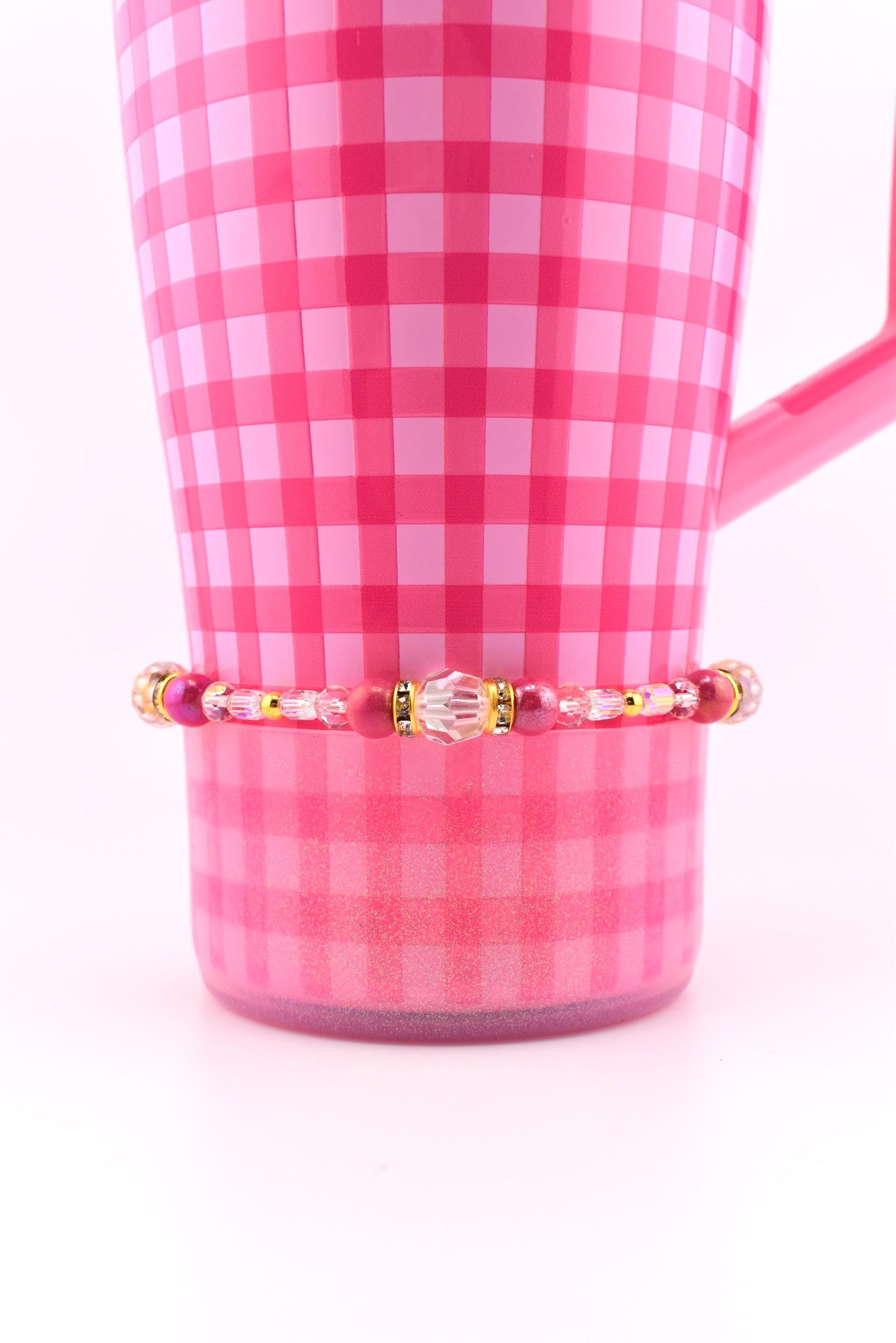 Pink Gingham Bracelet: Pink and Gold Beaded Bracelet