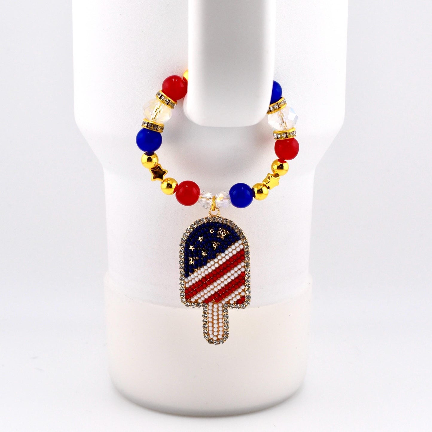 USA Flag Tumbler Handle Charm — Popsicle Flag Charm or Heart Flag Charm