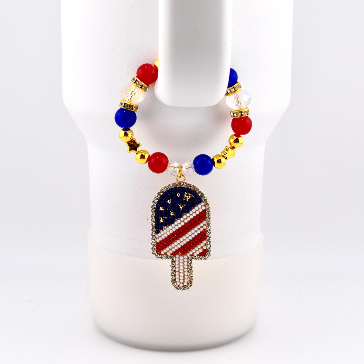USA Flag Tumbler Handle Charm — Popsicle Flag Charm or Heart Flag Charm