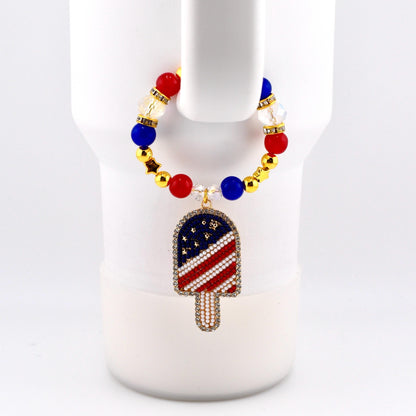 USA Flag Tumbler Handle Charm — Popsicle Flag Charm or Heart Flag Charm