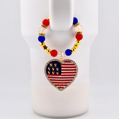 USA Flag Tumbler Handle Charm — Popsicle Flag Charm or Heart Flag Charm