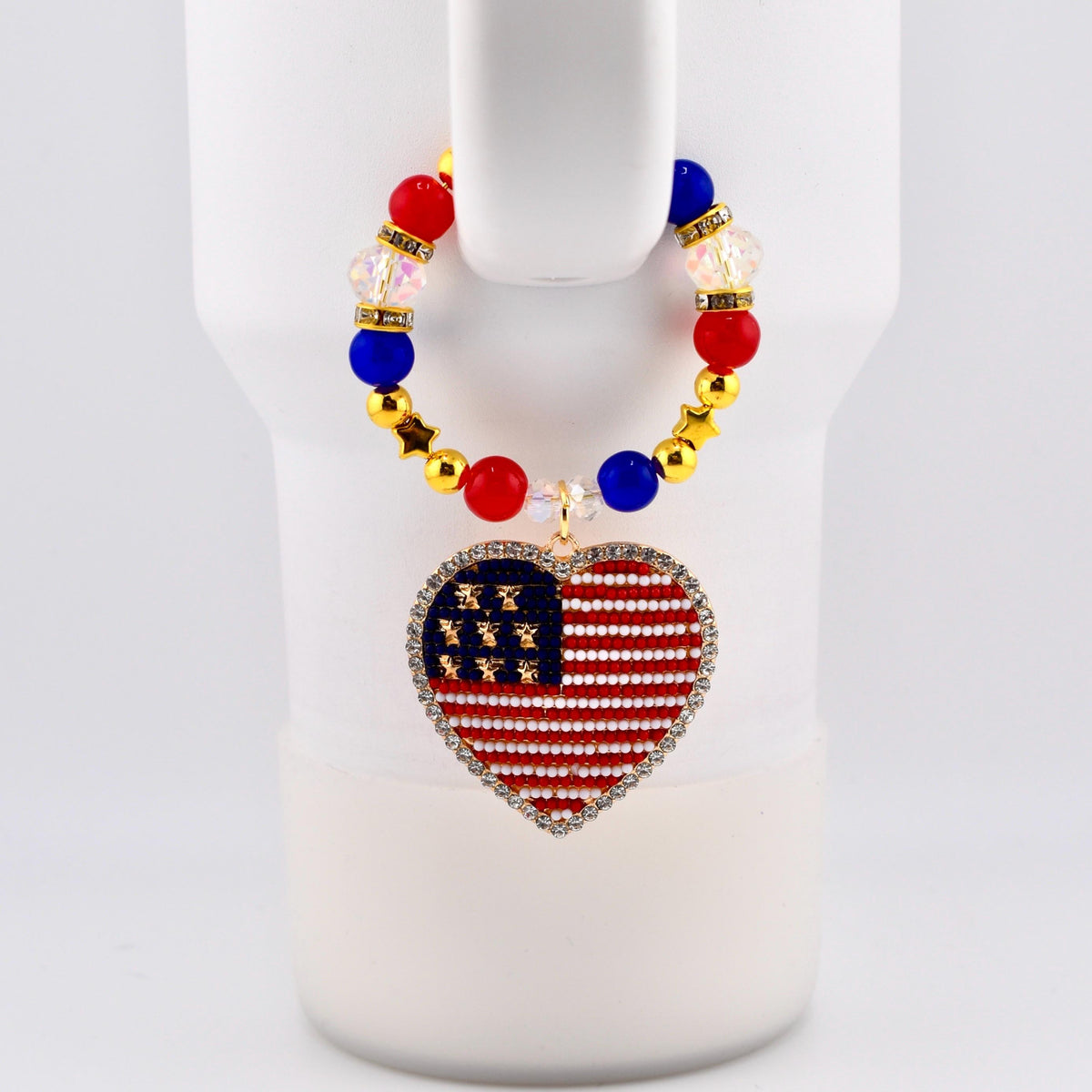 USA Flag Tumbler Handle Charm — Popsicle Flag Charm or Heart Flag Charm