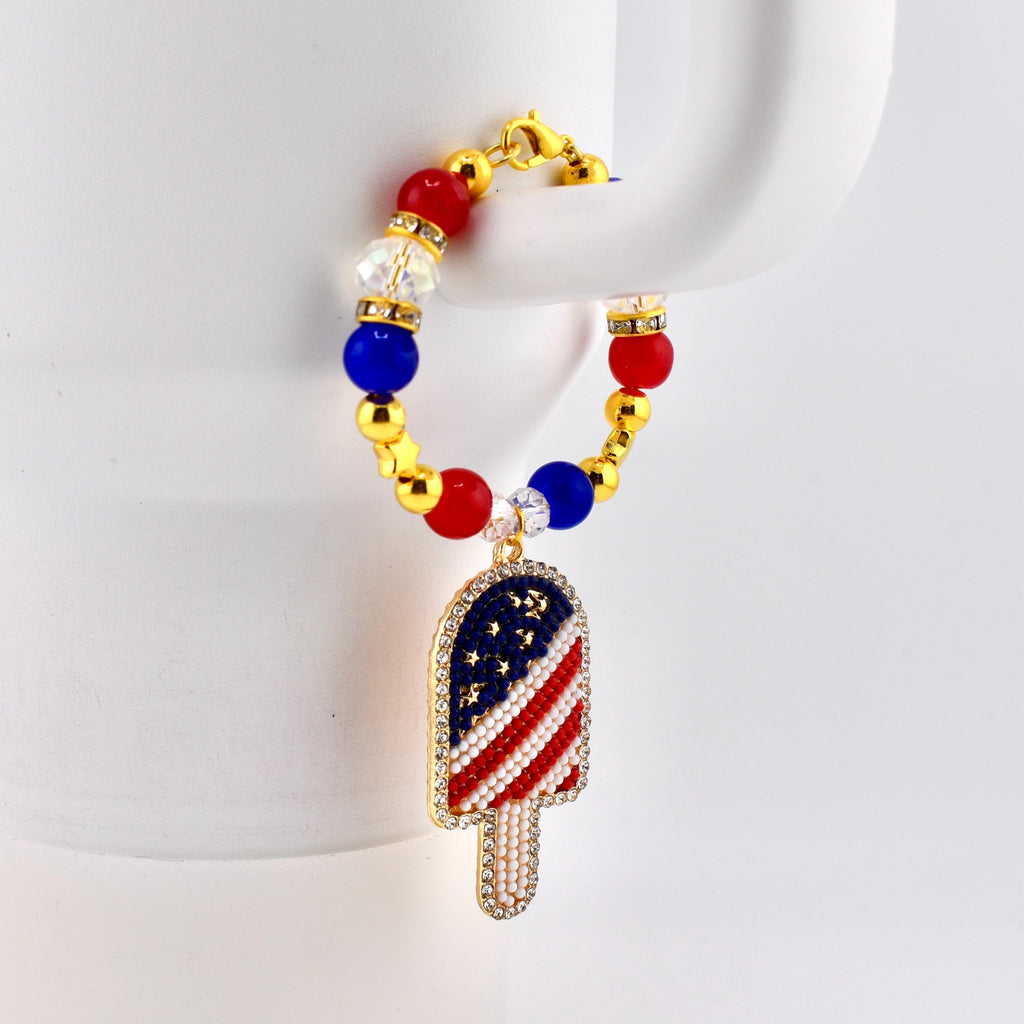 USA Flag Tumbler Handle Charm — Popsicle Flag Charm or Heart Flag Charm