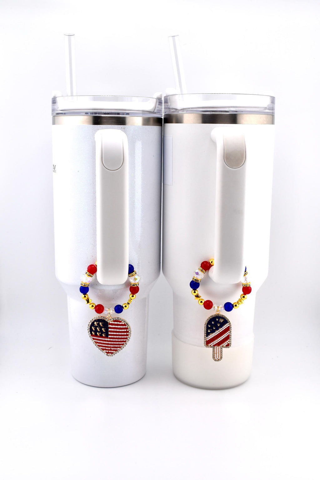 USA Flag Tumbler Handle Charm — Popsicle Flag Charm or Heart Flag Charm