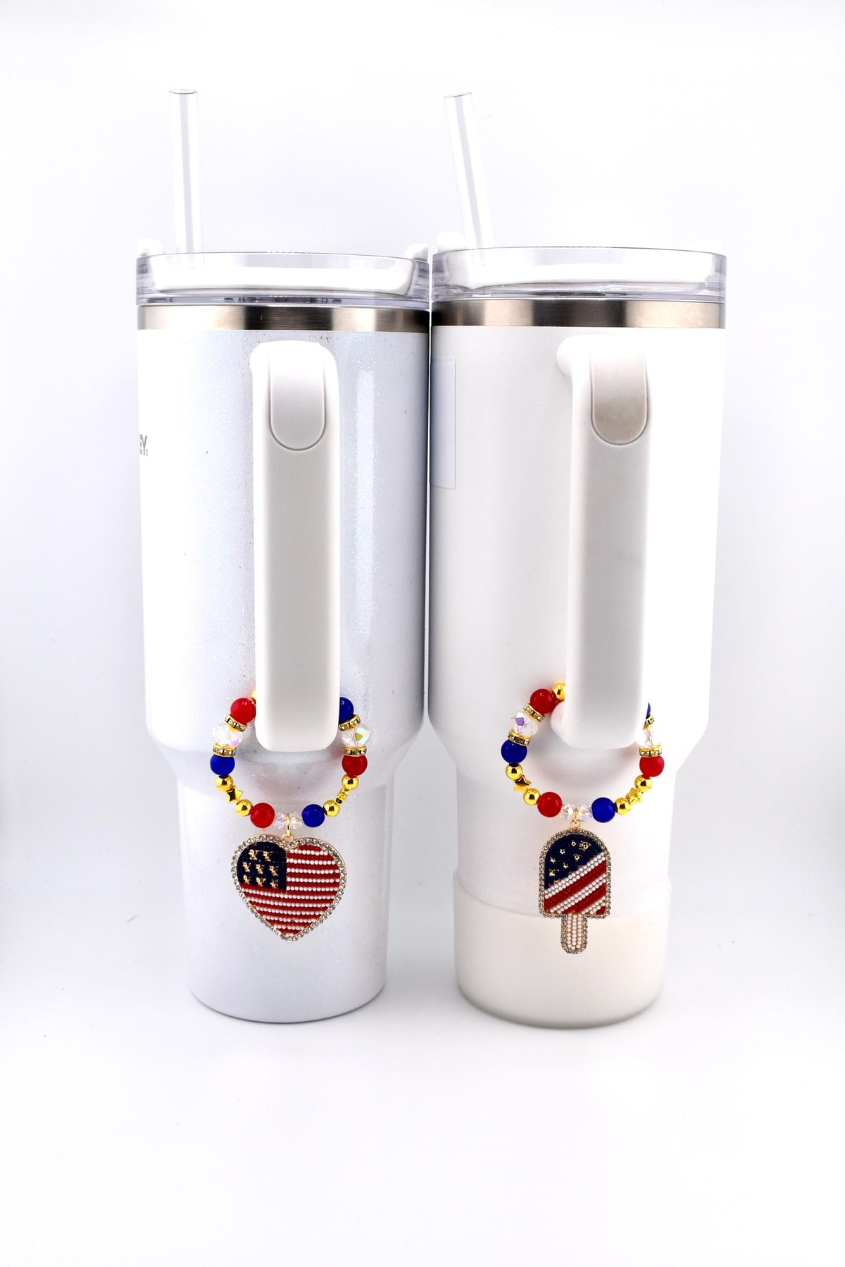 USA Flag Tumbler Handle Charm — Popsicle Flag Charm or Heart Flag Charm